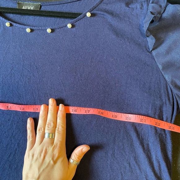 Alyx Navy Blue Lace Short Sleeve Shirt Pearl Embroidered Blouse Size 2XL, XXL - Picture 8 of 9
